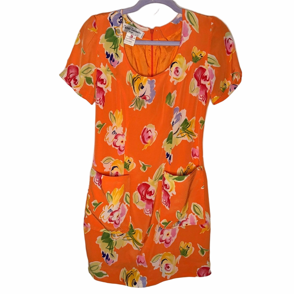 Vintage Beautiful Thérèse Baumaire PARIS Orange Floral Dress - Picture 6 of 8